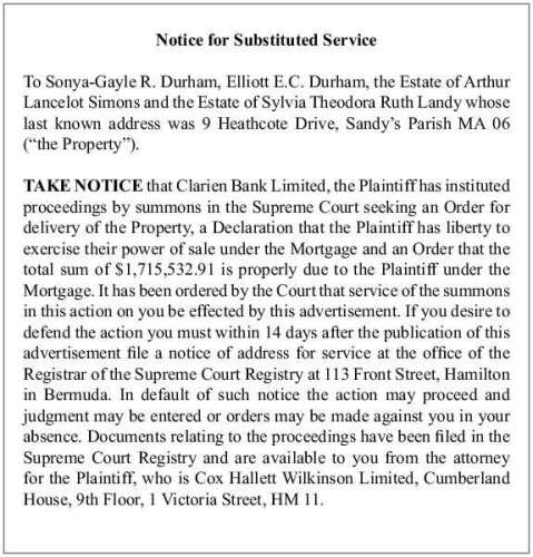 Notice for Substituted Service - The Royal Gazette | Bermuda News ...