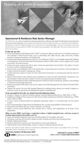 Operational and Resilience Risk Senior Manager - The Royal Gazette ...