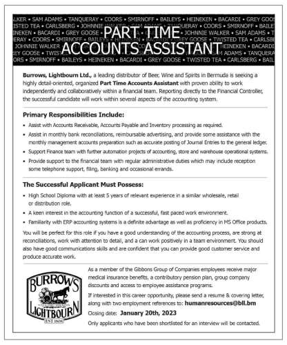 Part Time Accounts Assistant - The Royal Gazette | Bermuda News ...