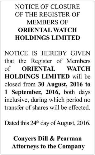 Oriental Watch Holdings Limited The Royal Gazette Bermuda News Business Sports Events Community