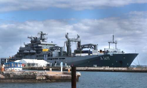 German warship remains in port at West End