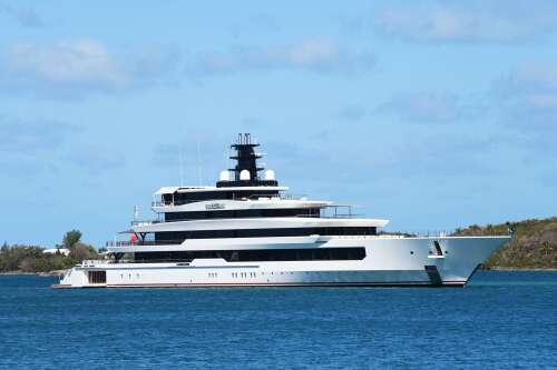 Superyacht of billionaire Home Depot cofounder visits island