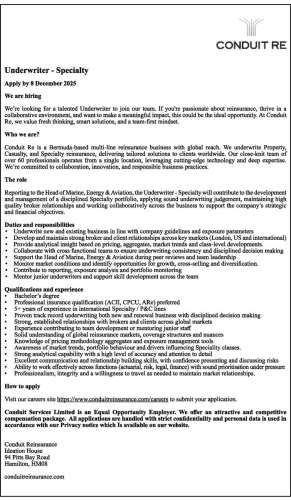 Underwriter Specialty The Royal Gazette Bermuda News Business