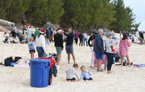 Pink sand Christmas: hundreds flock to Elbow Beach