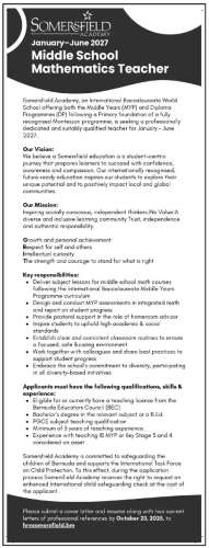 Middle School Mathematics Teacher - The Royal Gazette | Bermuda News ...