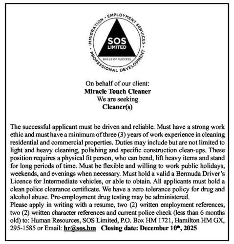 Cleaner(s) The Royal Gazette Bermuda News Business Sports Events