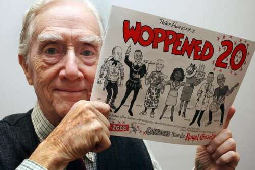 Late political cartoonist featured on site promoting sale of works