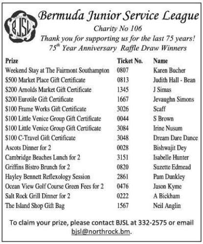 75TH ANNIVERSARY RAFFLE WINNERS - The Royal Gazette | Bermuda News ...